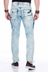 CD435 Heren Jeans in Cargo-Stijl met Decoratieve Ritssluitingen in Straight-Fit