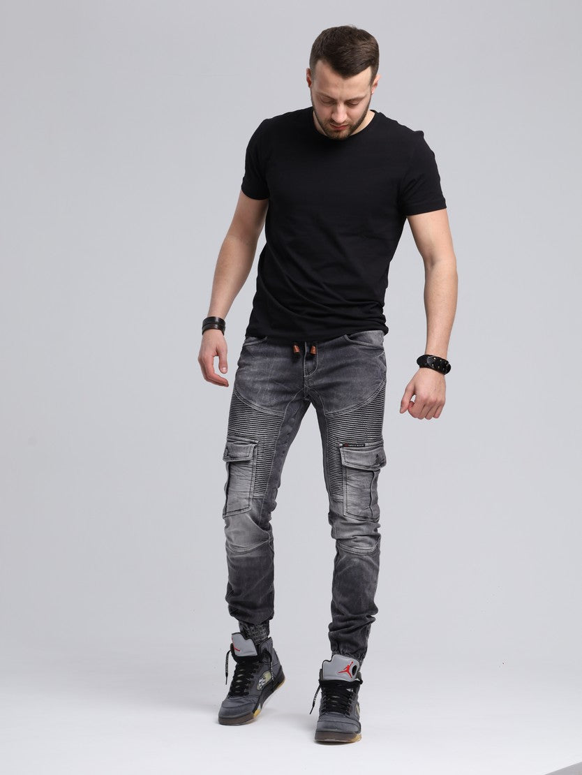 Jeans delgados de hombres CD446 con puños elásticos en el dobladillo