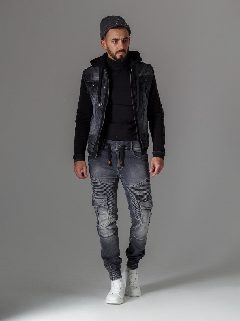 Jeans delgados de hombres CD446 con puños elásticos en el dobladillo