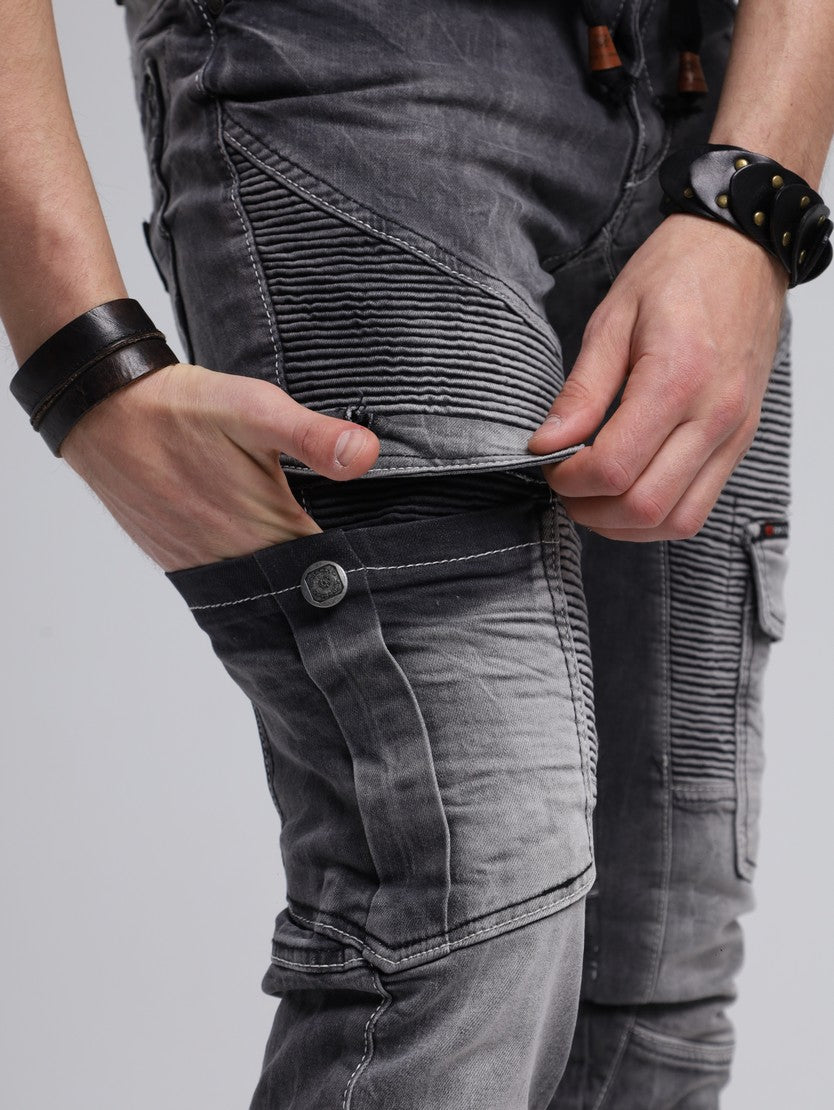 Jeans delgados de hombres CD446 con puños elásticos en el dobladillo