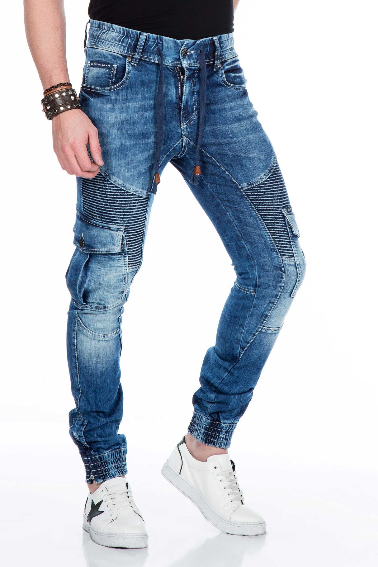 Jeans delgados de hombres CD446 con puños elásticos en el dobladillo
