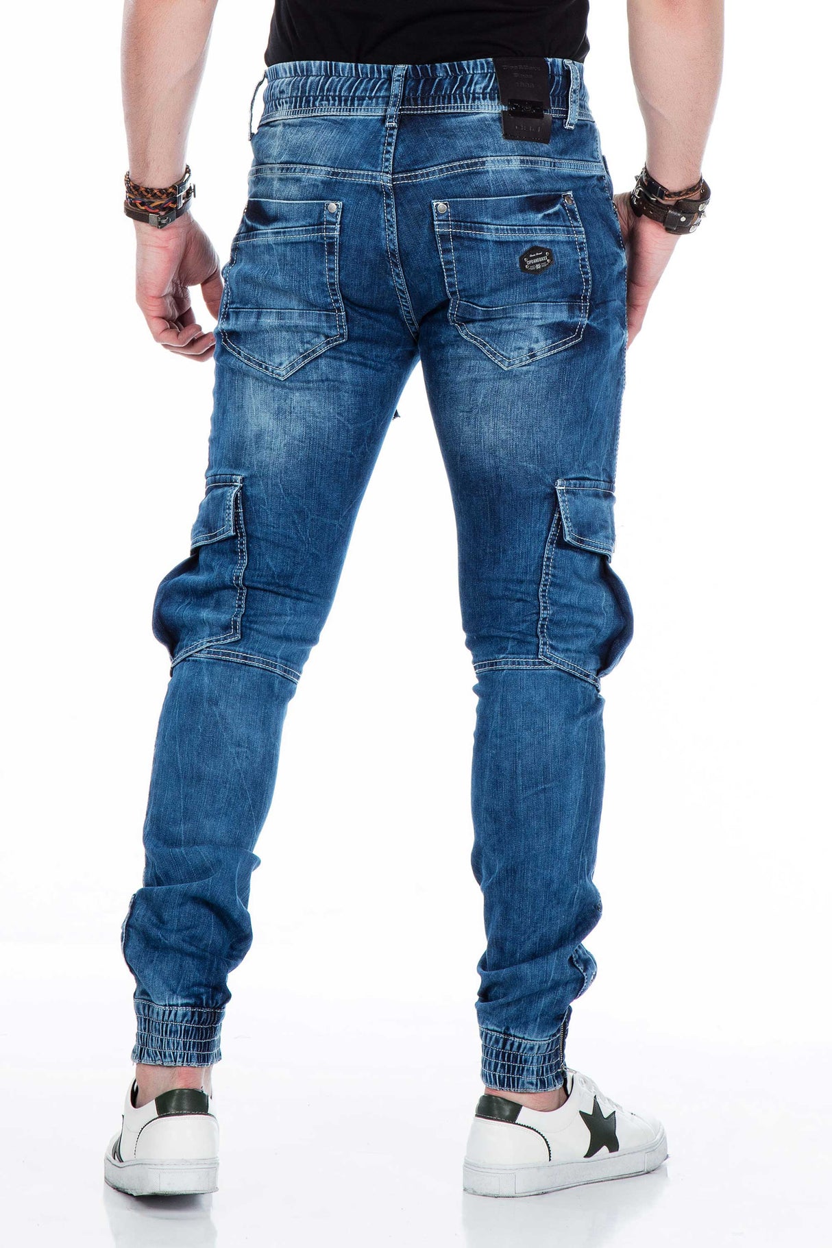 Jeans delgados de hombres CD446 con puños elásticos en el dobladillo