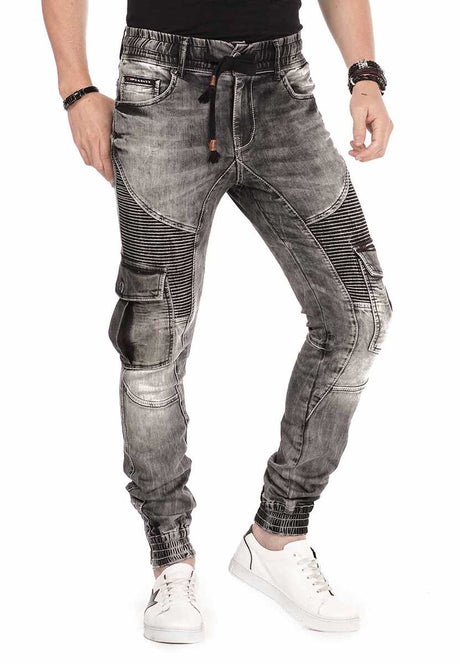 CD446 Jeans slim pour homme avec bordures élastiques à l'ourlet