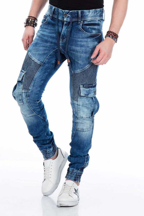 Jeans delgados de hombres CD446 con puños elásticos en el dobladillo