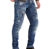 CD466 Jeans tube pour homme avec triple ceinture en coupe droite
