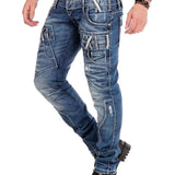 CD466 Jeans tube pour homme avec triple ceinture en coupe droite