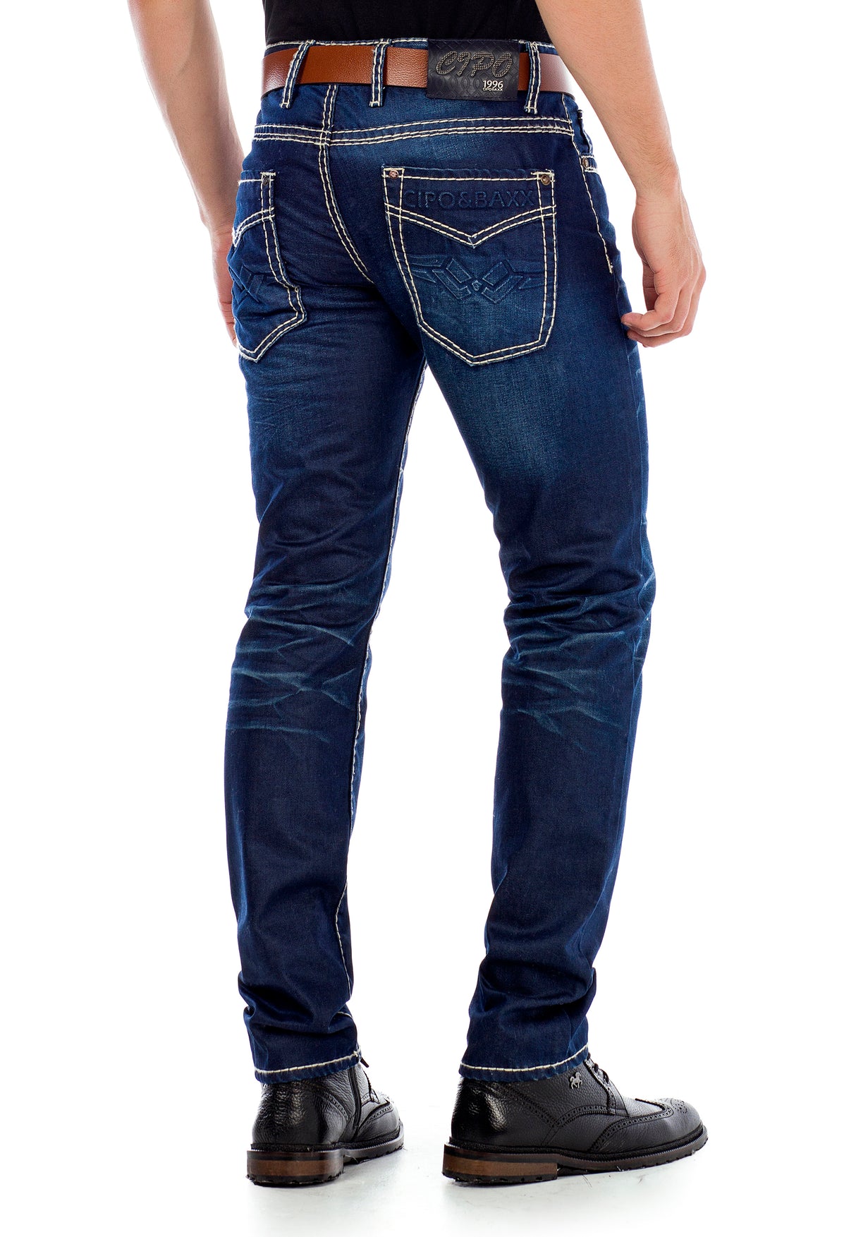 CD471 Men Jeans delgados con detalles de lavado agudos
