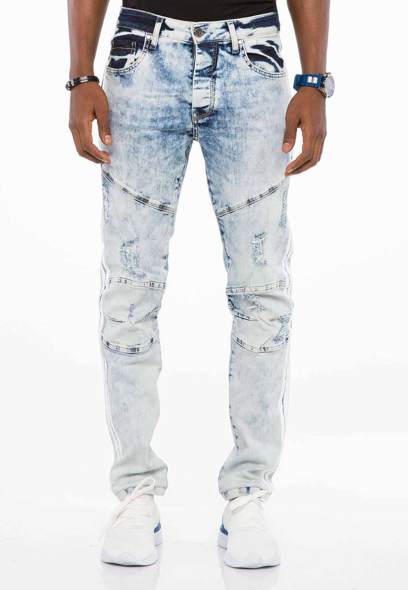 CD477 Comfortabele Slim Fit Heren Jeans in Used-Look