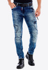 CD478 Jeans confortable pour hommes, aspect délavé Slim Fit