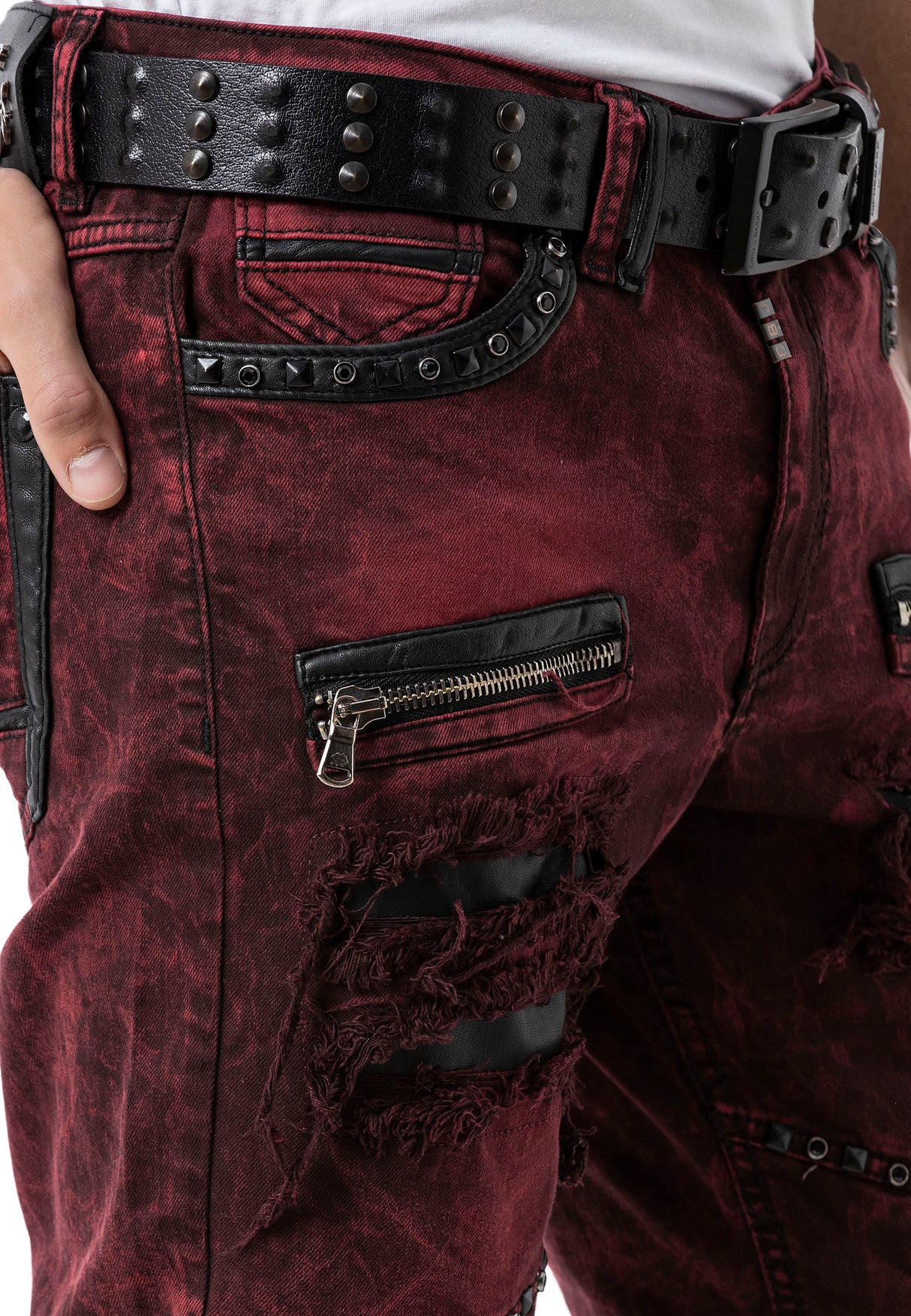 CD481 Men Slim Fit Jeans with rivets and decorative zippers