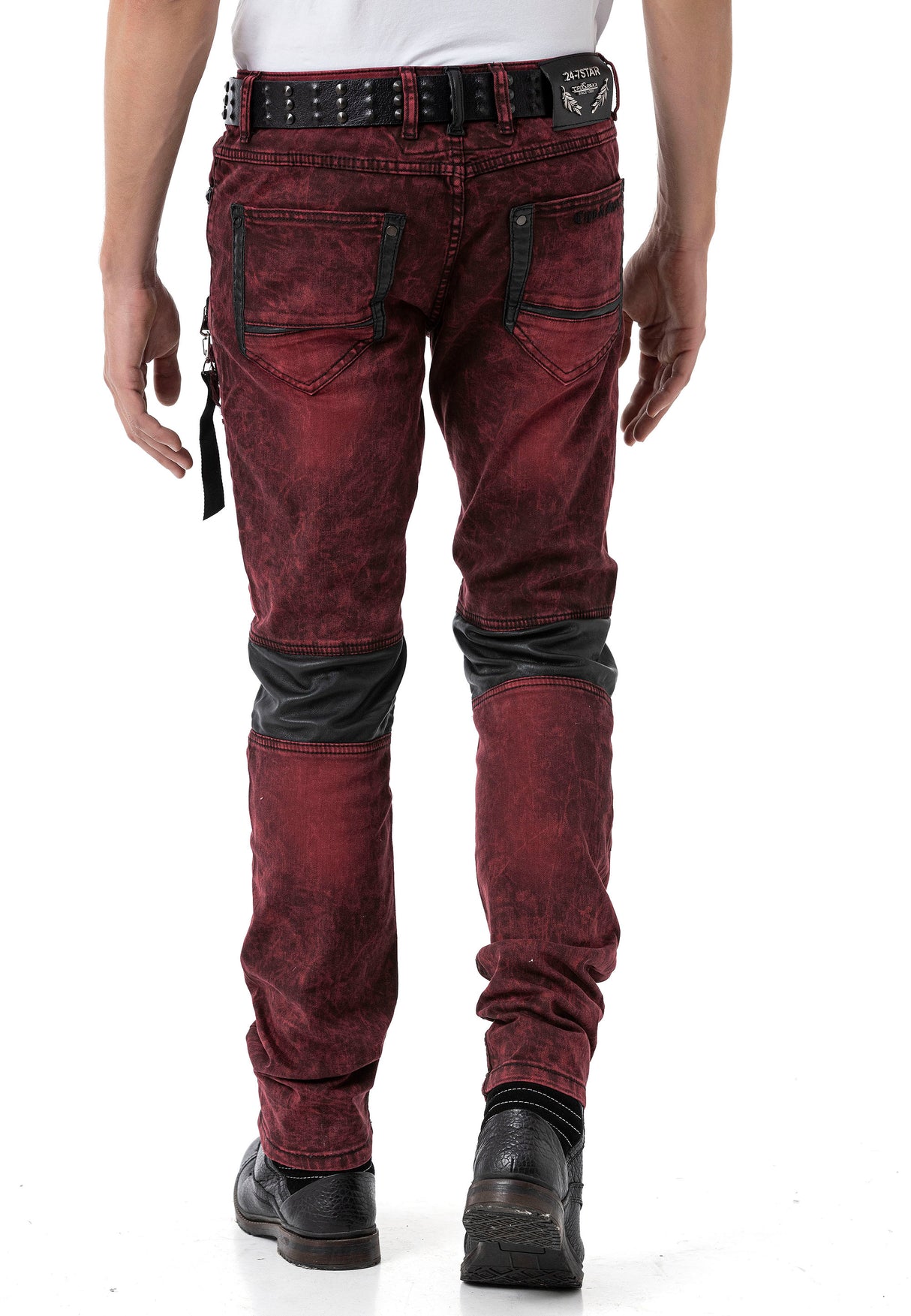 CD481 Men Slim Fit Jeans with rivets and decorative zippers