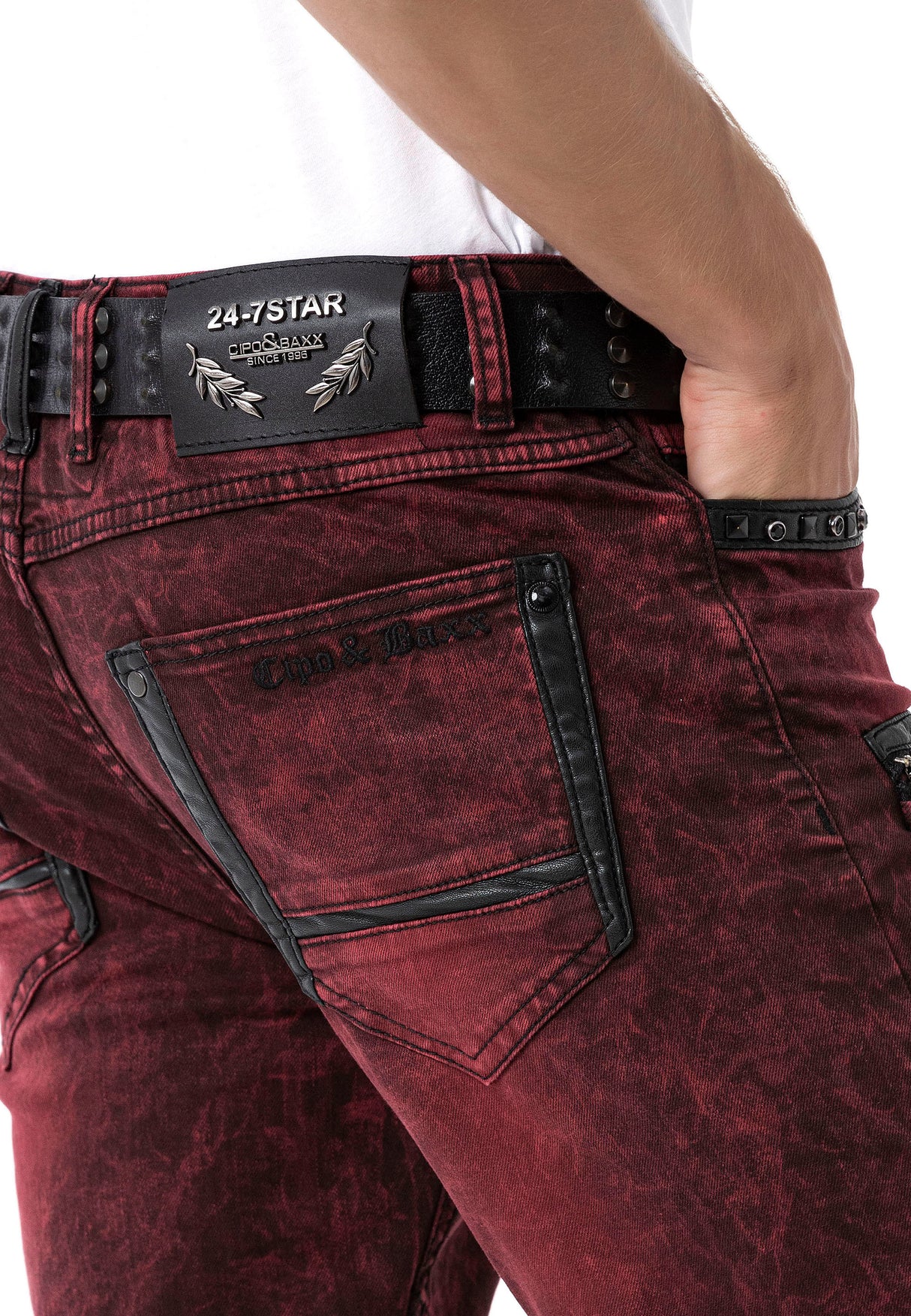 CD481 Men Slim Fit Jeans with rivets and decorative zippers