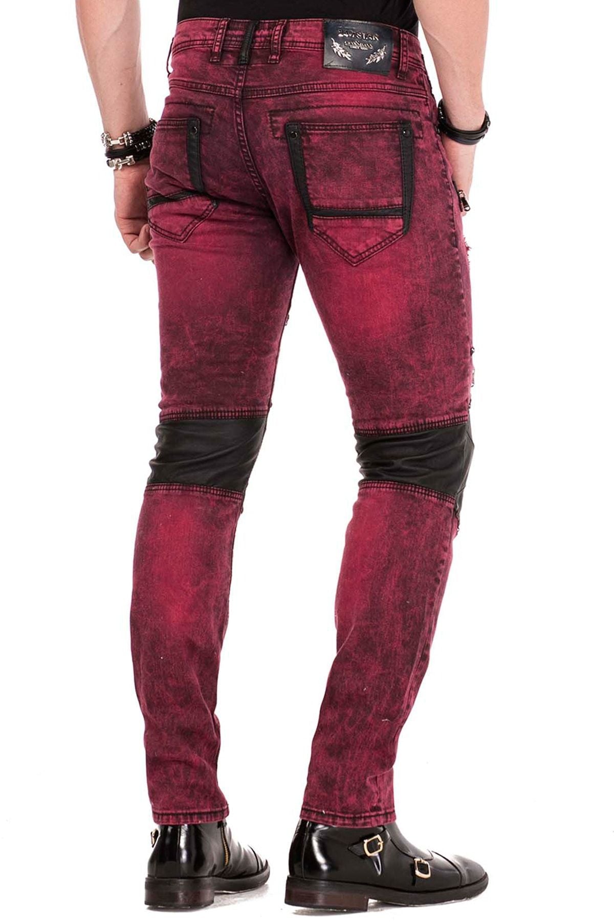 CD481 Men Slim Fit Jeans with rivets and decorative zippers