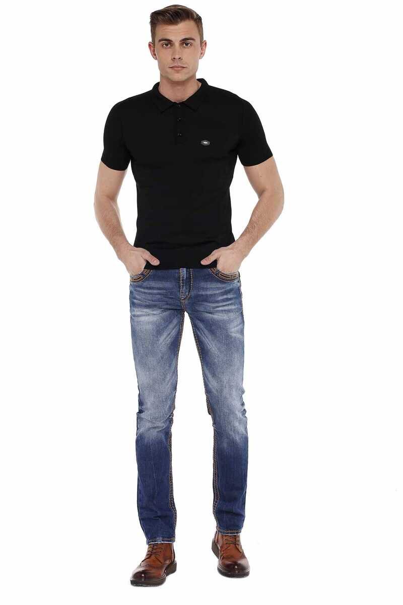 CD483 Men delgados de ajuste delgado con bolsillos traseros bordados