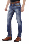 CD483 Mężczyźni Slim-Fit-Jeans z haftowanymi tylnymi kieszeniami