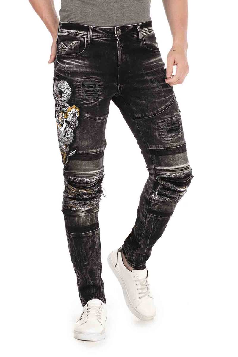 Jeans slim-fit da uomo CD486 con un grande motivo animale