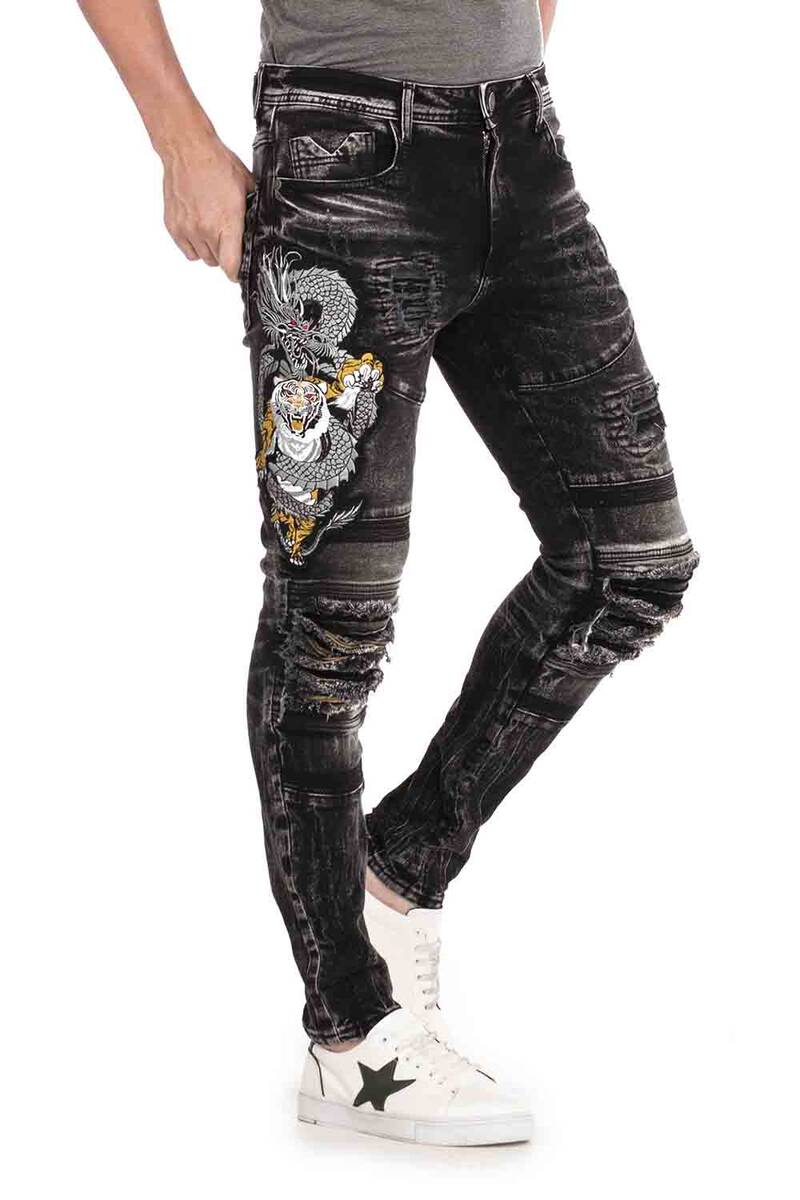 CD486 Slim-fit jeans voor heren met een groot dierenmotief