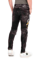 CD486 Slim-fit jeans voor heren met een groot dierenmotief