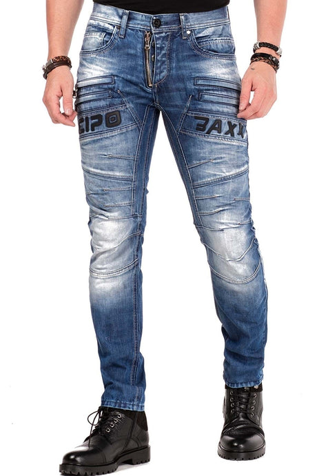 CD491 Herren Slim-Fit-Jeans mit dekorativer Reißverschluss