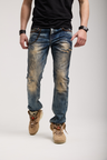 CD493 Hombres directamente jeans con efectos destruidos
