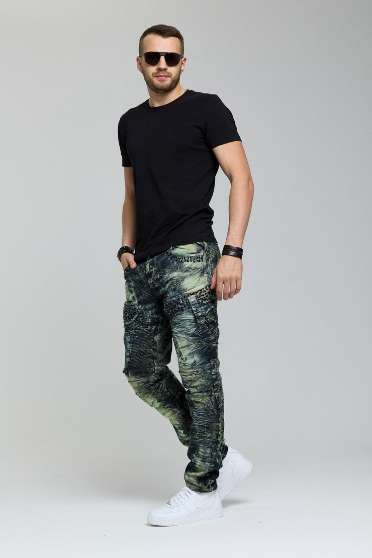 CD494 Jeans cómodos para hombres con bolsas de piedras preciosas en ajuste regular