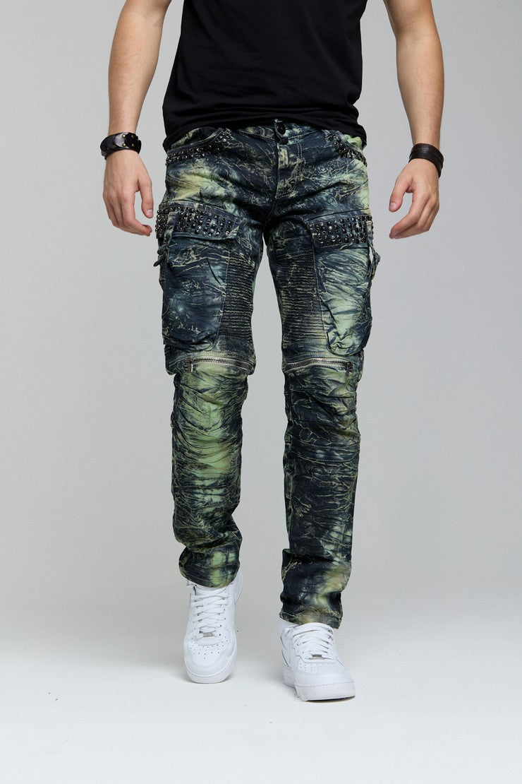 CD494 Jeans cómodos para hombres con bolsas de piedras preciosas en ajuste regular
