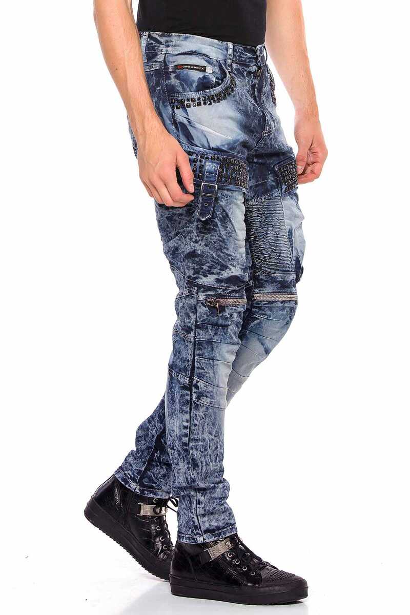 CD494 Jeans cómodos para hombres con bolsas de piedras preciosas en ajuste regular
