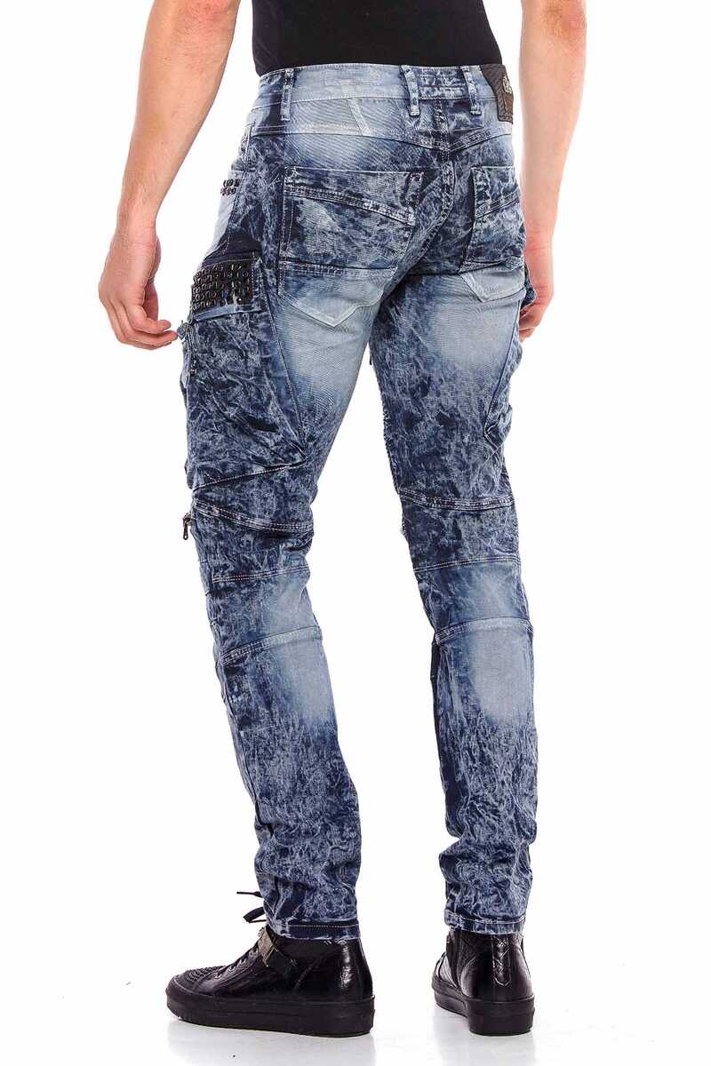 CD494 Jeans cómodos para hombres con bolsas de piedras preciosas en ajuste regular