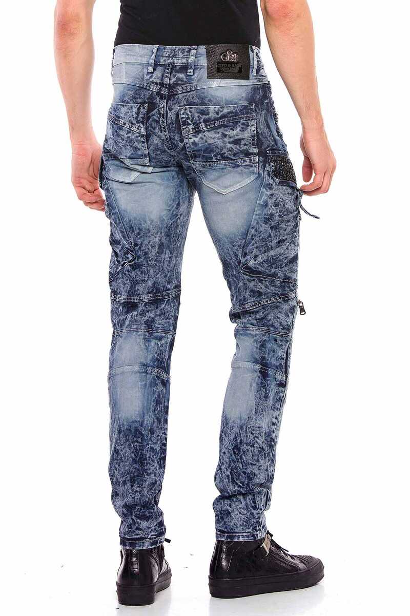 CD494 Jeans cómodos para hombres con bolsas de piedras preciosas en ajuste regular