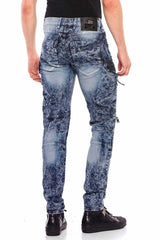 CD494 Jeans cómodos para hombres con bolsas de piedras preciosas en ajuste regular