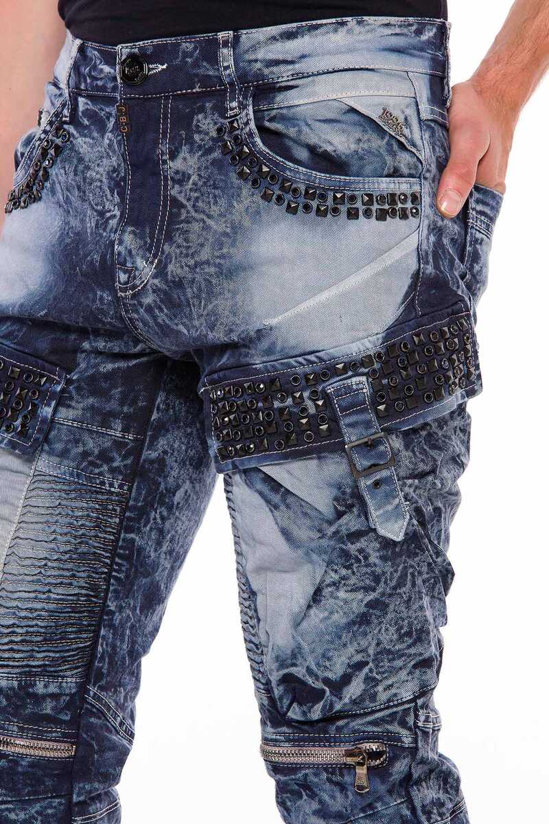 CD494 Jeans cómodos para hombres con bolsas de piedras preciosas en ajuste regular