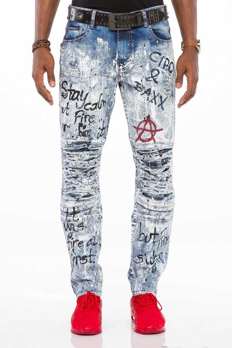 CD498 Jeans slim pour hommes look cool destroyed