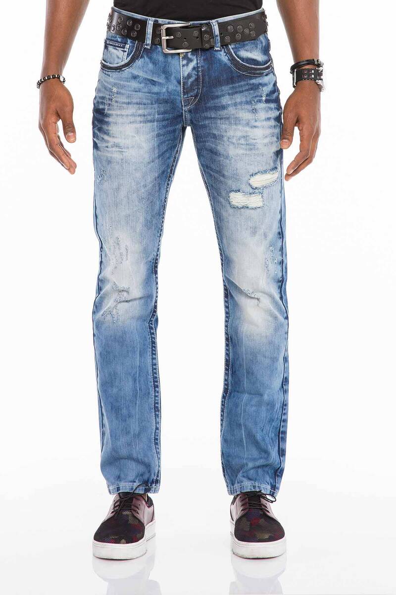 CD503 Heren comfortabele jeans met modieus borduurwerk in rechte pasvorm