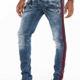 CD504 Jeans confortable pour hommes avec ceinture à cordon de serrage coupe slim
