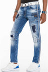 Jeans comodi da uomo CD528 con cuciture decorative alla moda