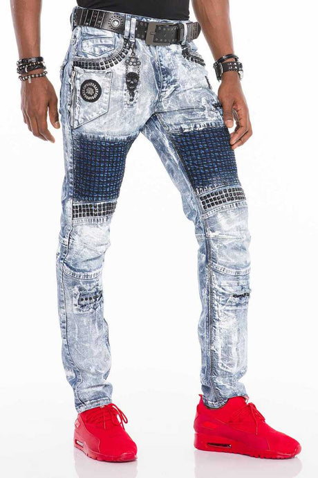 Jeans tube maschile CD529 con lavaggio stravagante in vestibilità dritta