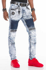 CD529 Skinny Jeans voor Heren met een Extravagante Washing in een Straight Fit