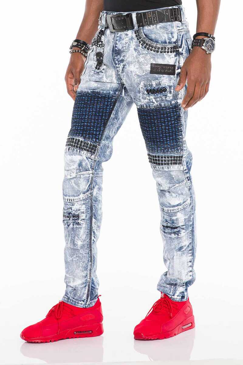 CD529 Skinny Jeans voor Heren met een Extravagante Washing in een Straight Fit