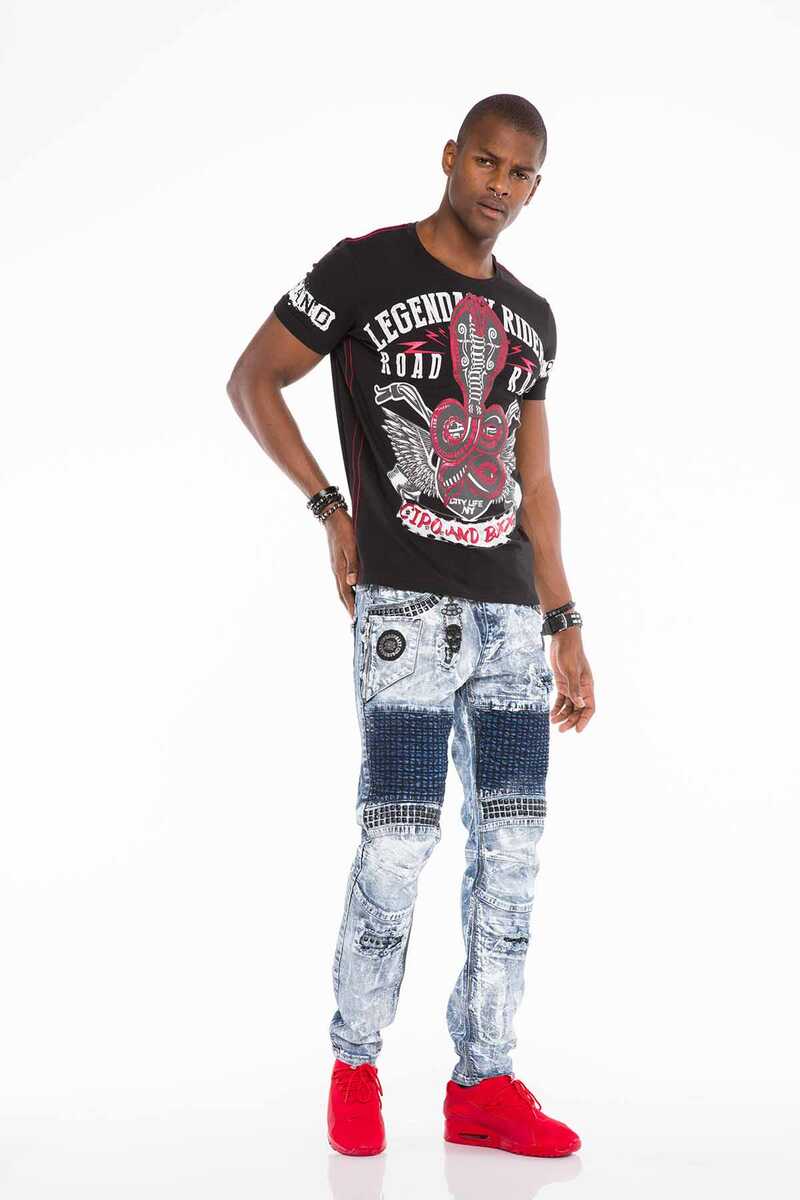 CD529 Skinny Jeans voor Heren met een Extravagante Washing in een Straight Fit