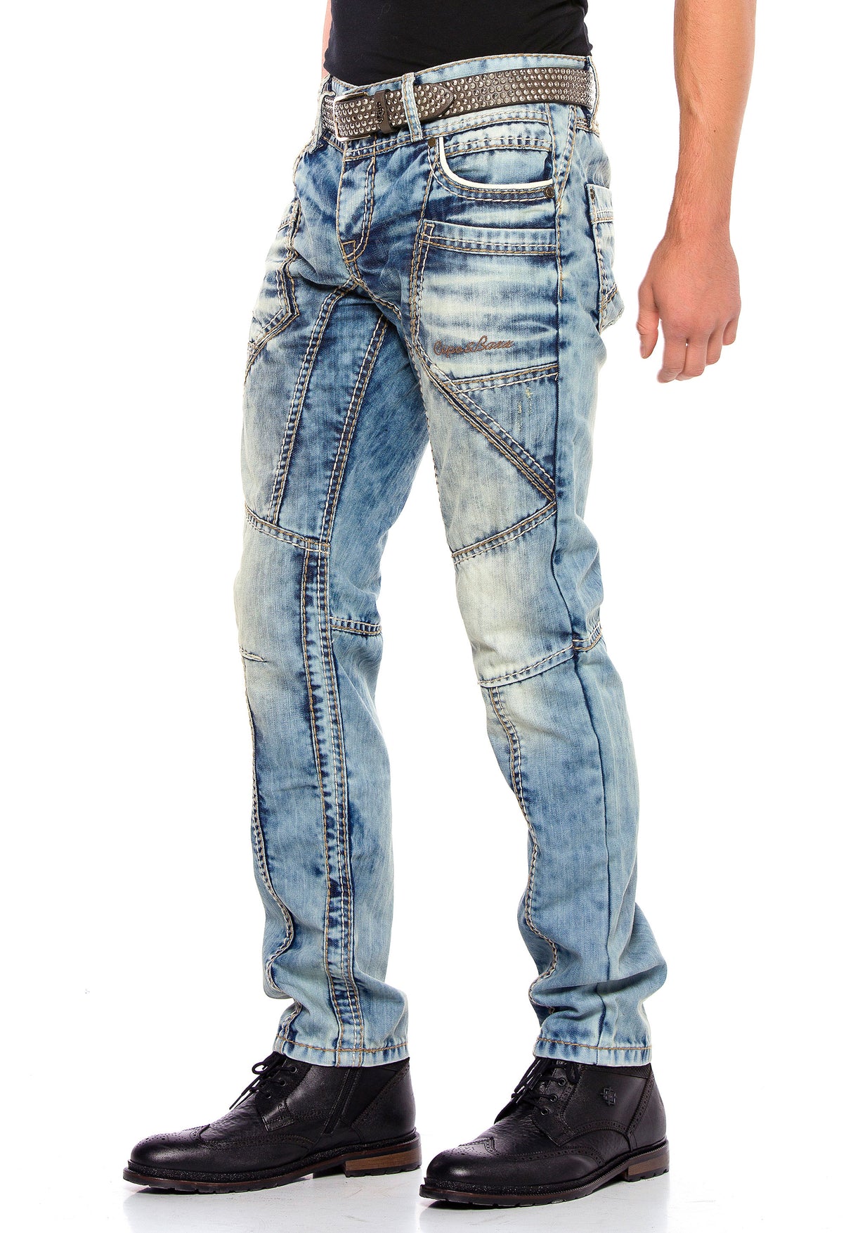 Jeans cómodos para hombres CD535 con costuras decorativas modernas
