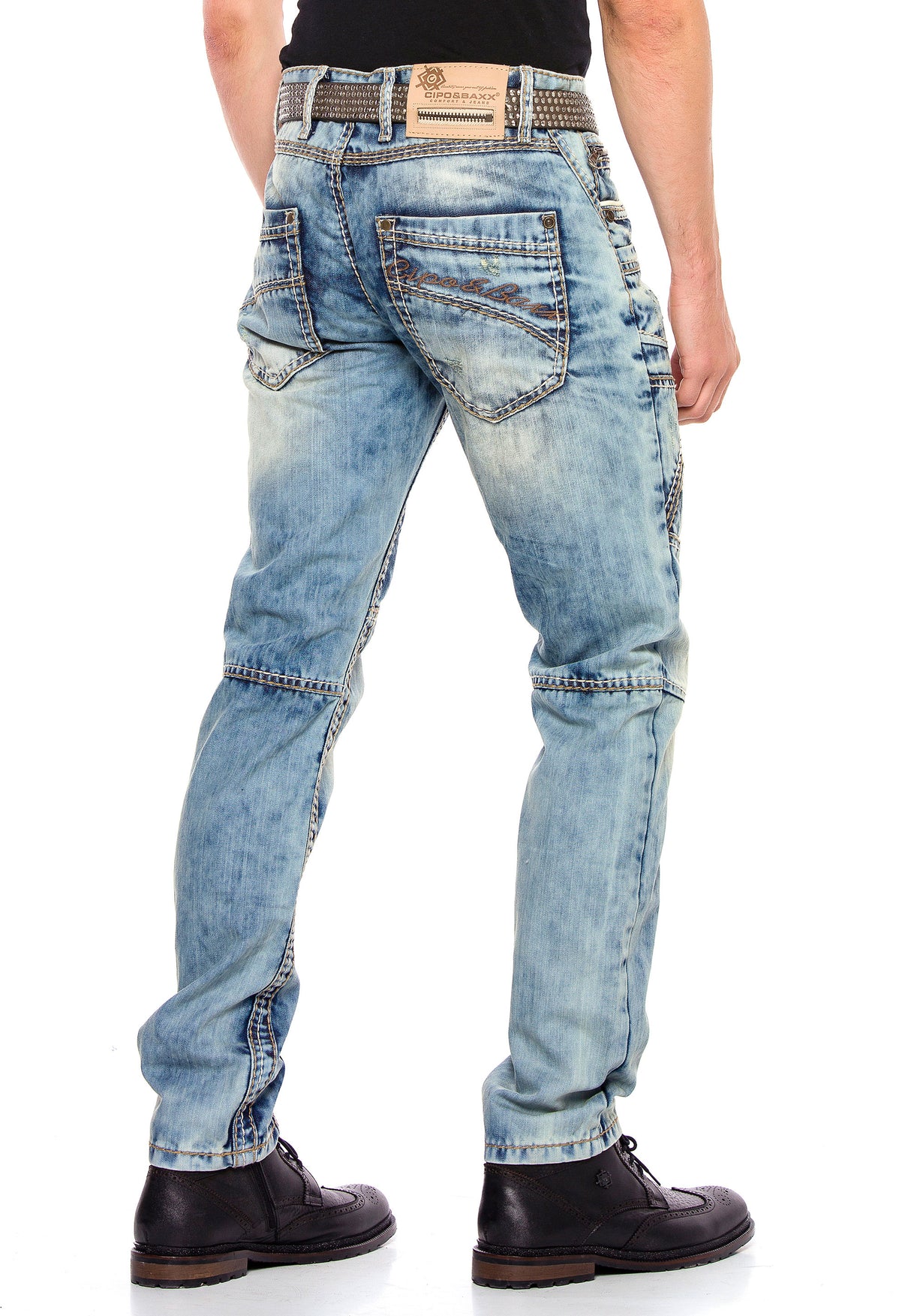 Jeans cómodos para hombres CD535 con costuras decorativas modernas