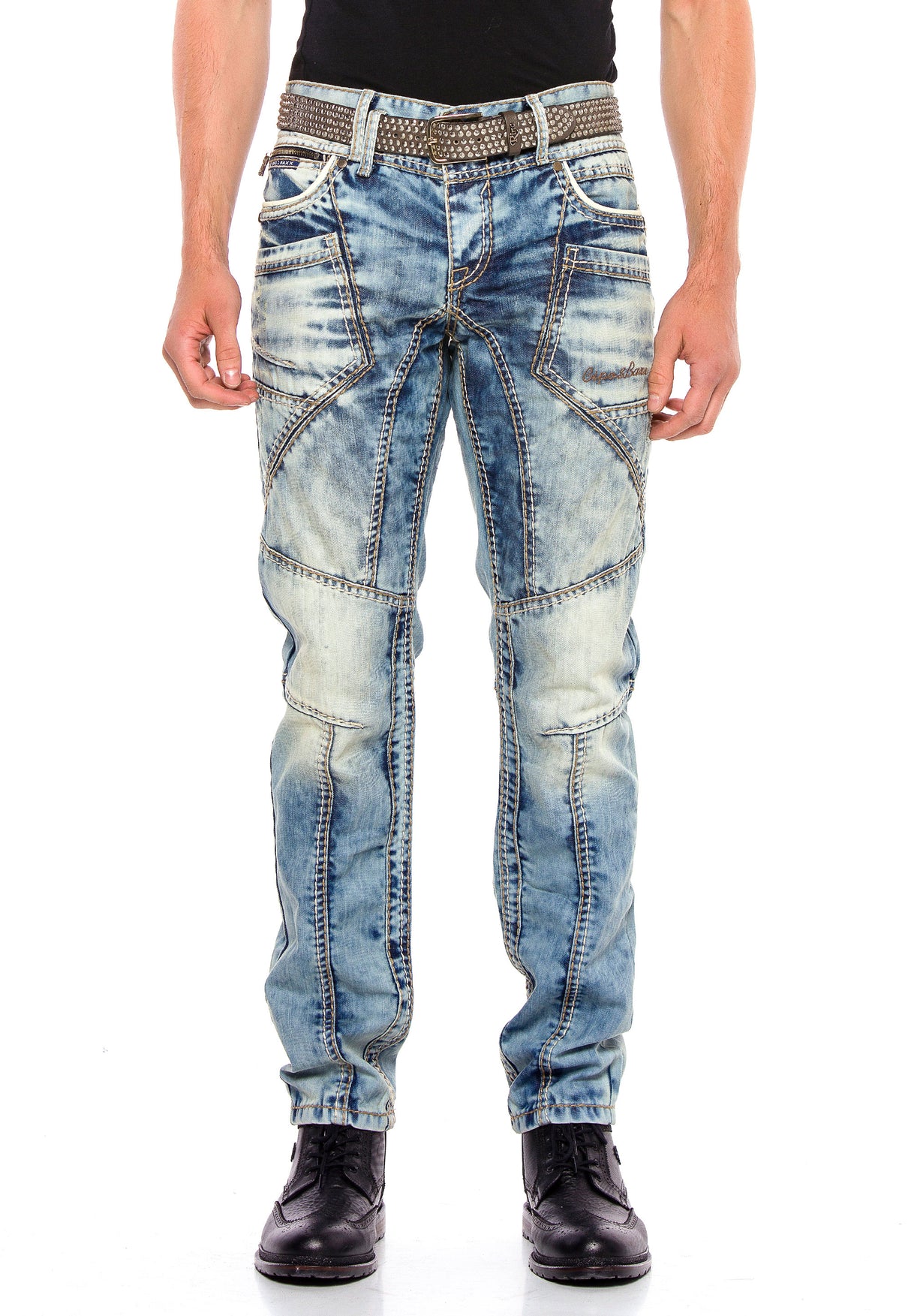 Jeans cómodos para hombres CD535 con costuras decorativas modernas