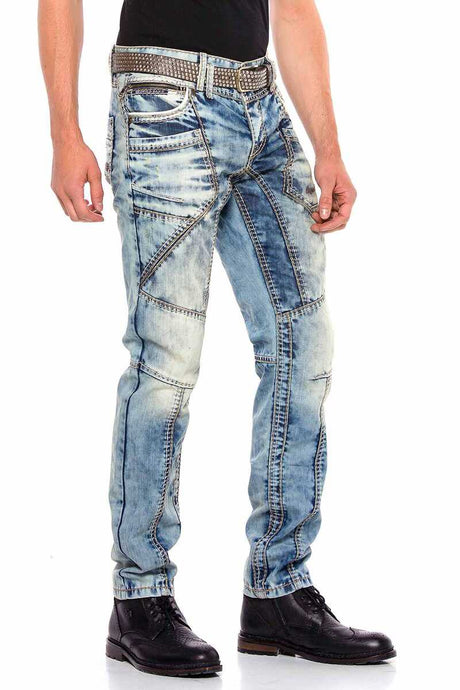 Jeans comodi da uomo CD535 con cuciture decorative moderne