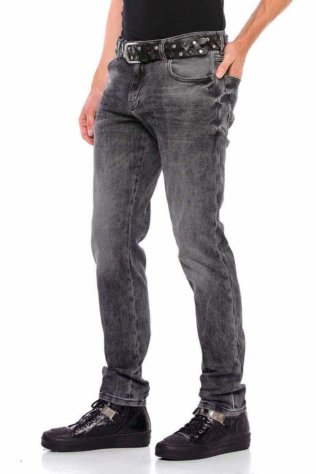CD543 Mężczyźni Slim-Fit-Jeans o wzorze siatki w prostym dopasowaniu