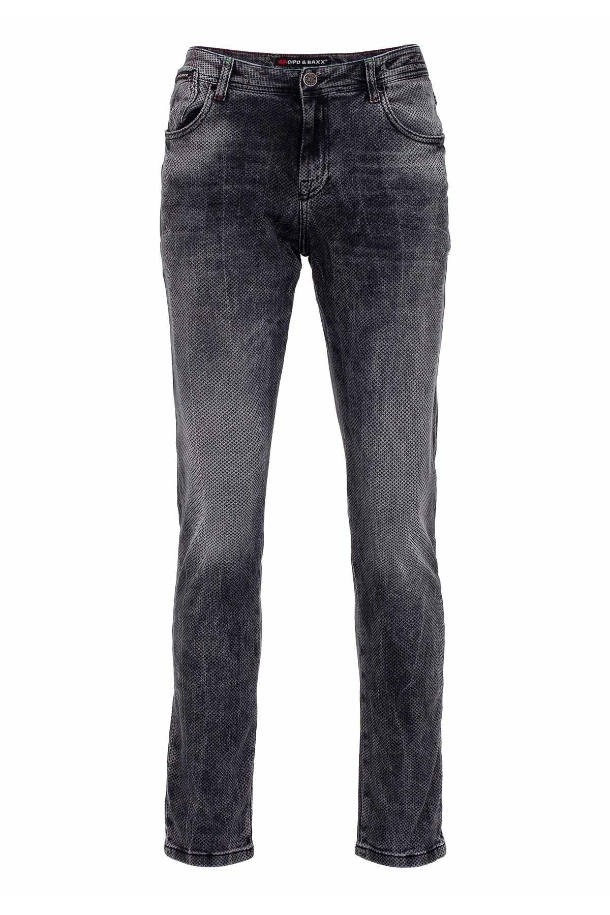 CD543 Jeans slim pour homme, coupe droite avec motif de grille
