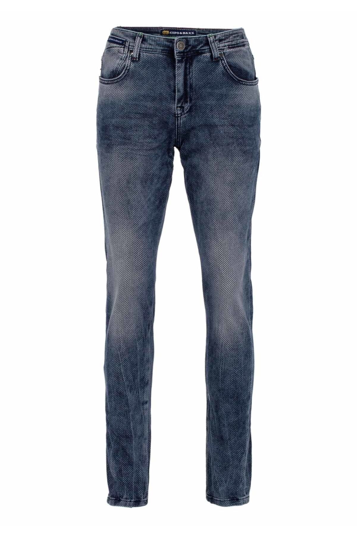 CD543 Herren Slim-Fit-Jeans mit Gitter-Musterung in Straight Fit