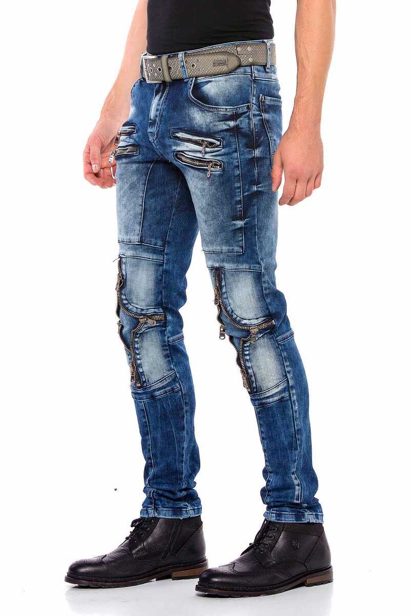 Jeans cómodos para hombres CD551 con detalles de moda en forma recta