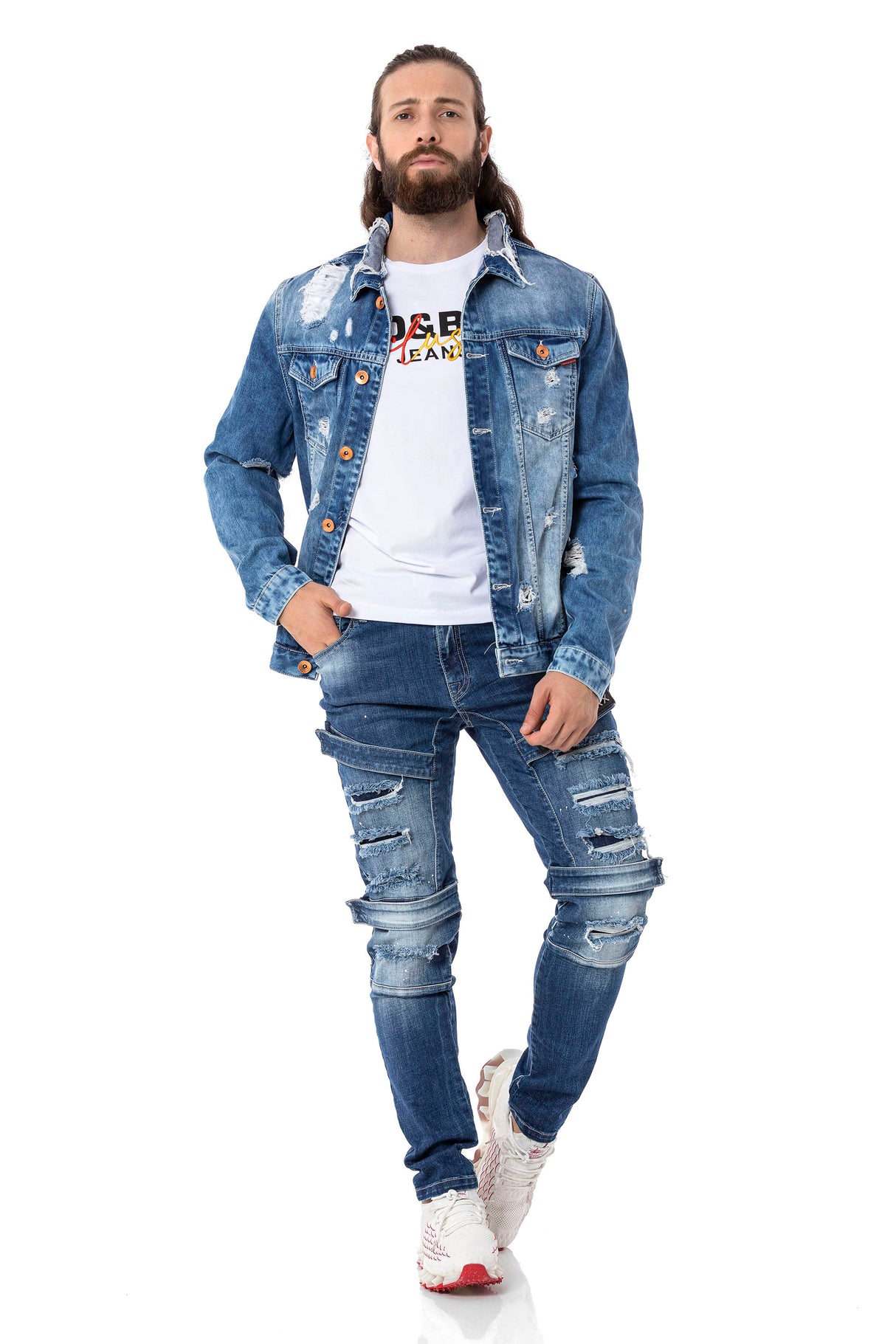 CD555 Jeans Slim-Fit Desgastados para Hombre