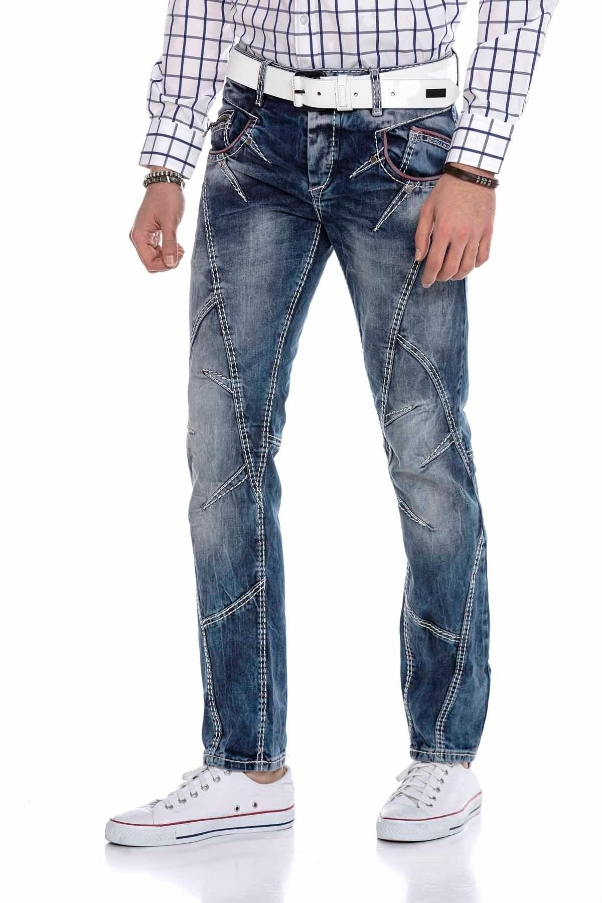 CD563 Herren bequeme Jeans mit trendigen Ziernähten