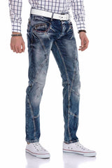 CD563 Herren bequeme Jeans mit trendigen Ziernähten